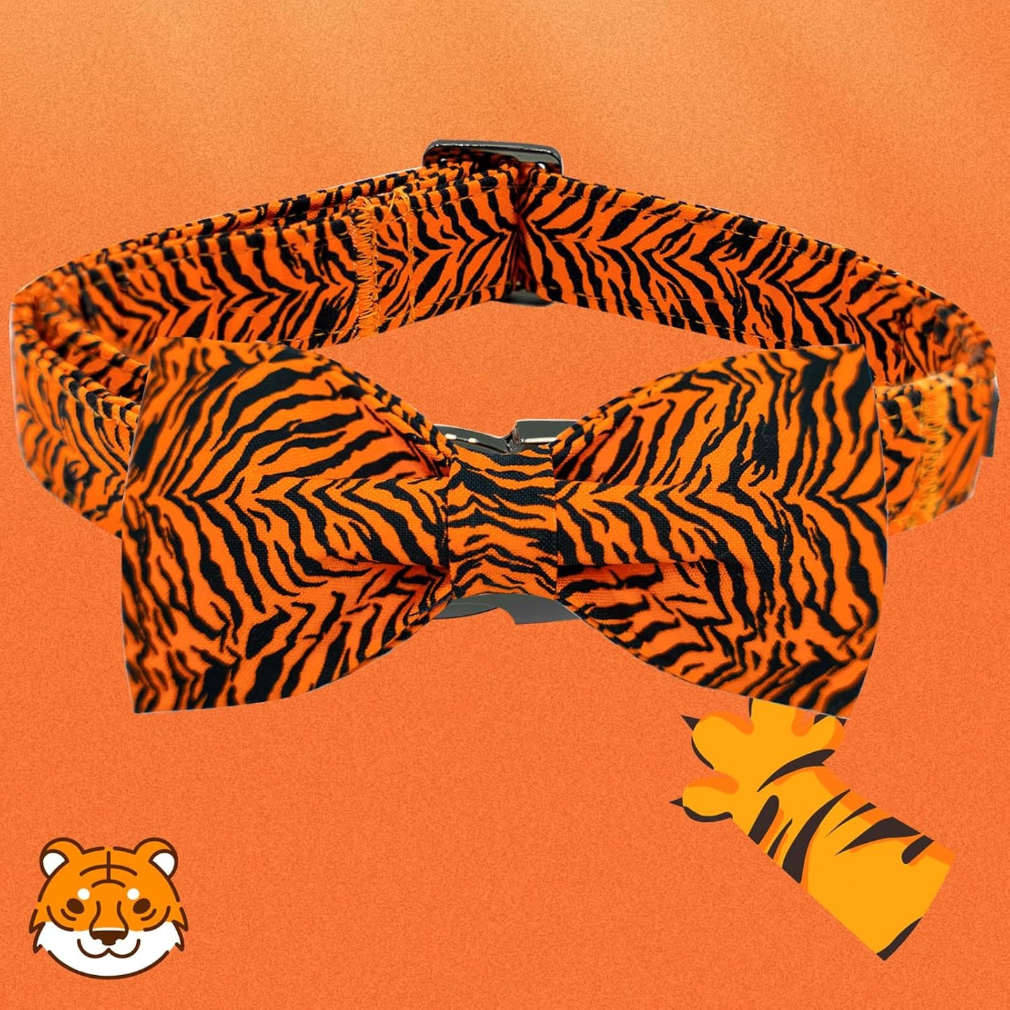 Elegant little tail Dog Collar, Tiger Print Pet Collar Fashion Boy Dog Collars Durable Metal Buckle Dog Collars Cotton Pet Adjustable Dog Collars for Small Puppy