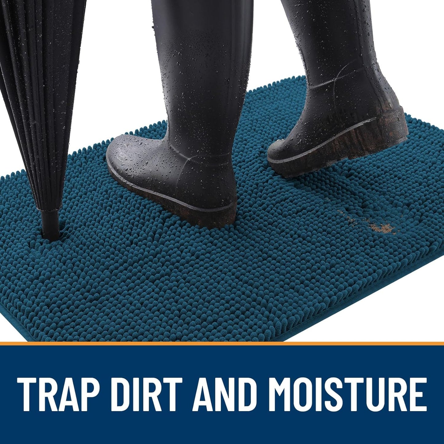 OLANLY Dog Door Mat for Muddy Paws 47x17, Absorbs Moisture and Dirt, Absorbent Non-Slip Washable Doormat, Quick Dry Chenille Mud Mat, Entry Indoor Entryway Carpet for Inside Floor, Atlantic Blue