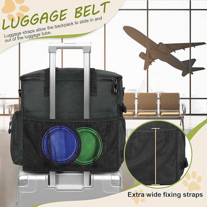 Dog Travel Bag Airline Approved–Pet Travel Tote with Collapsible Bowls,Food Containers & Feeding Mat–Multi-Pocket Organizer for Dogs & Cats, Durable & Water-Resistant for Hiking,Trips,Outdoors