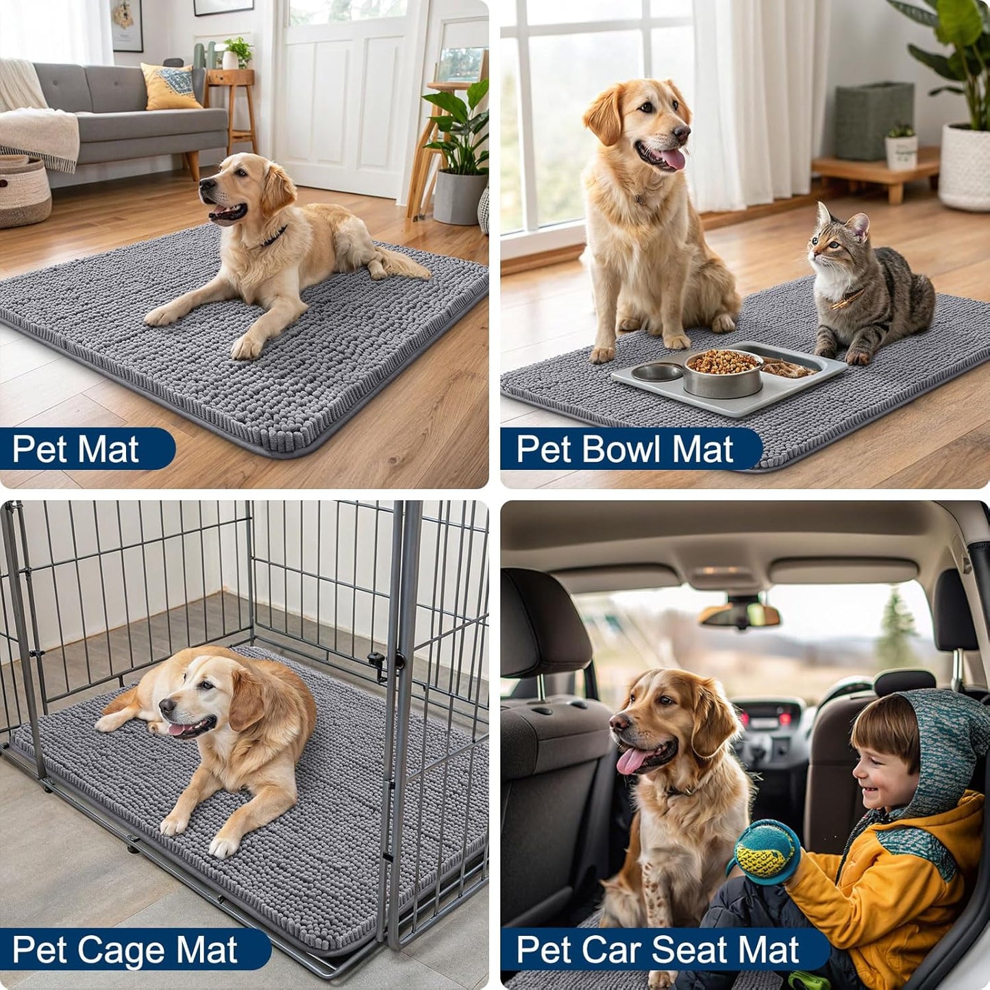 Smiry Dog Door Mat for Muddy Paws 54x32, Absorbs Moisture and Dirt Doormat, Non-Slip Washable Quick Dry Chenille Front Door Mat Indoor Entrance, Entryway Carpet for Inside Floor, Grey