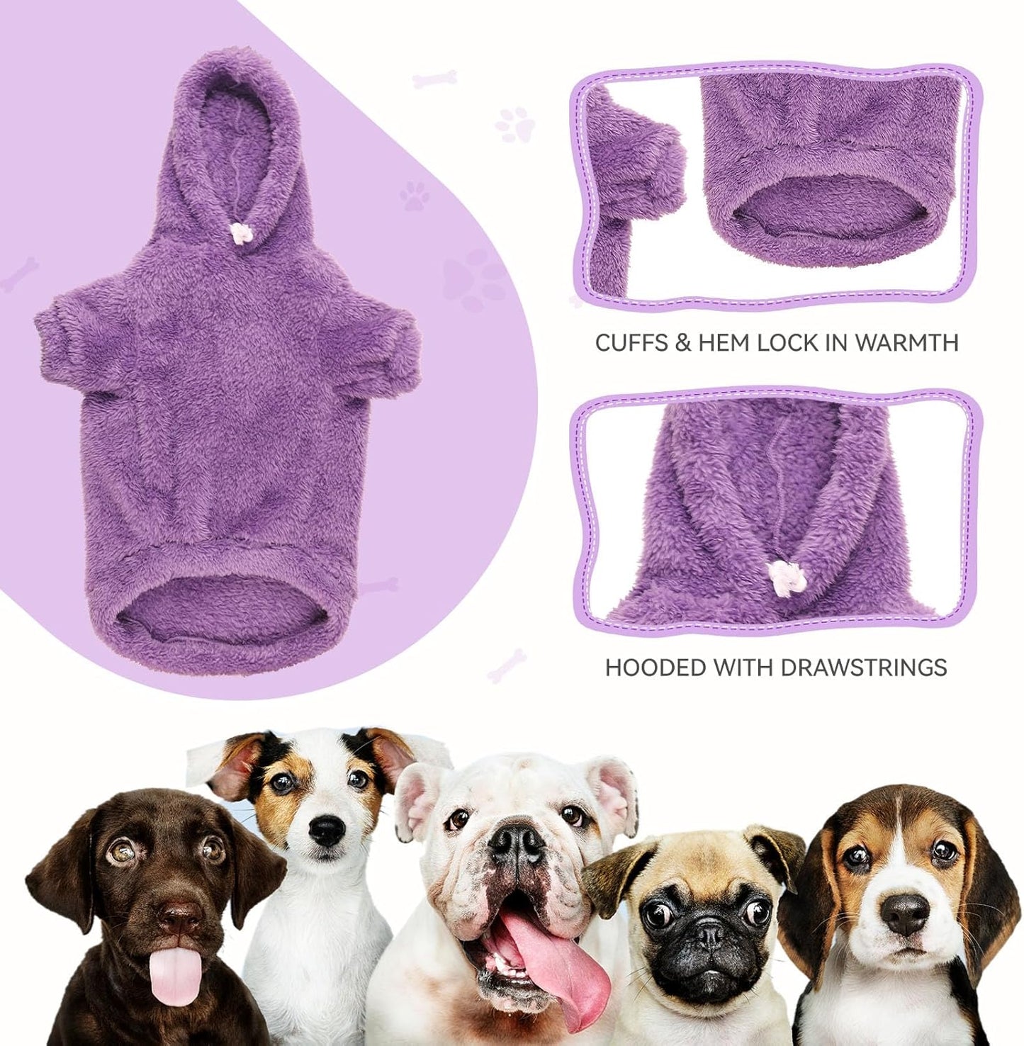 Fuzzy Dog Hoodie Dog Sweaters for Large Dogs Soft Double-Sided Plush Fleece Pet Sweater Pet Clothes Coats Hoodie Sherpa Hooded Sweatshirt(Purple-XXL)
