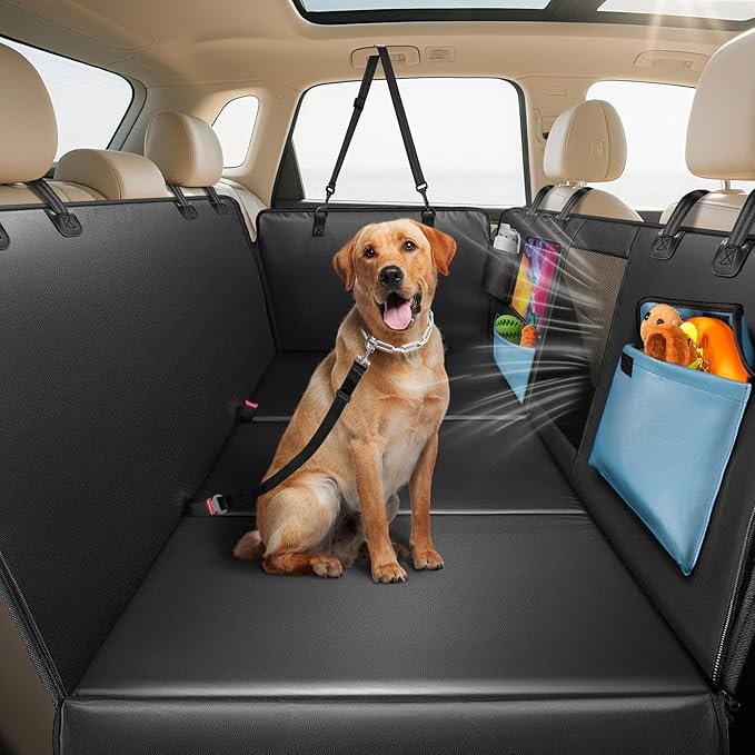 Dog Car Seat Cover for Back Seat 53", Upgraded PU Leather Back Seat Extender with Hard Bottom Holds 400LBS, Waterproof Anti-Scratch, Backseat Cover for Dogs in Car, SUV & Small Truck