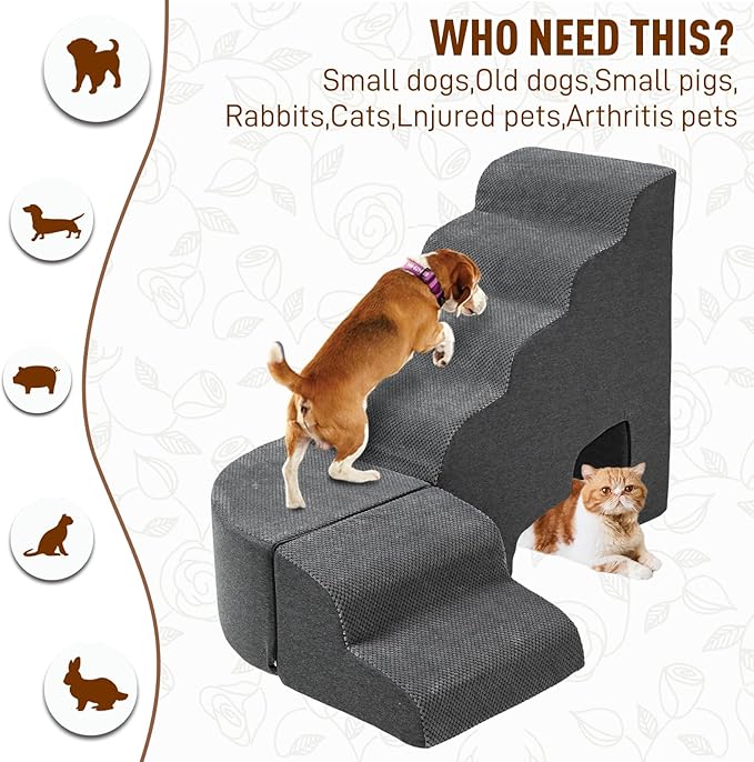 Update Stable Dog Stairs & Steps Ramps for High Beds 30 inches High Tall, LitaiL 6 Step Pet Stairs Steps for High Beds 30 inch Large Dogs, Non-Slip Dog Ramps for Small Dogs, Older Cat