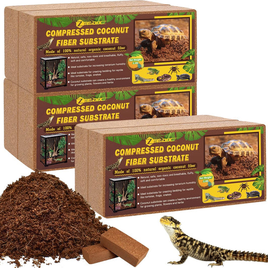 ZeeDix 6Pcs Compressed Coconut Fiber Substrate for Reptiles, 100% Organic Coco Coir Fiber Brick Substrate Fluffy Bearded Dragon Tortoise Snake Terrarium Substrate Loose Natural Husk Terrarium Bedding