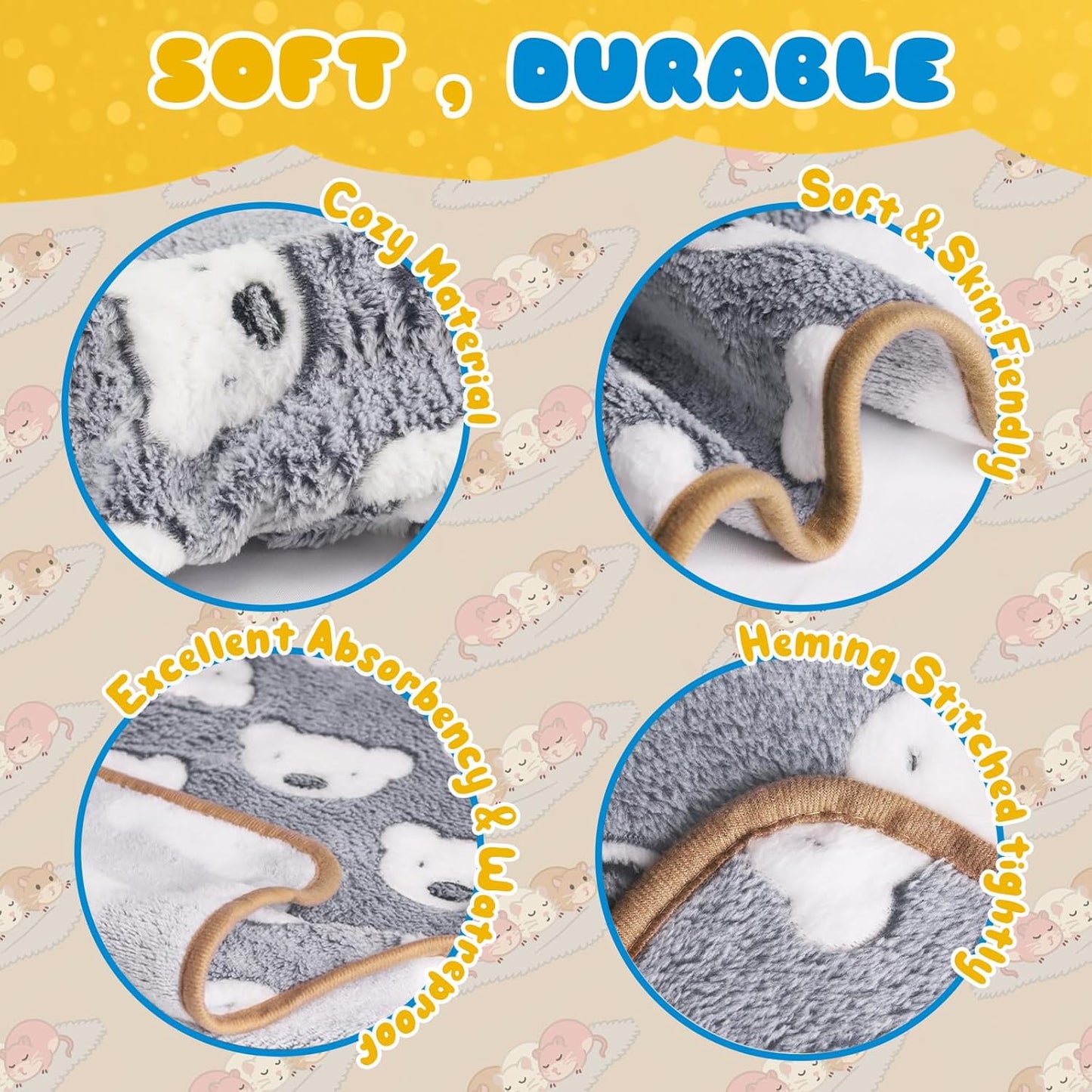 6 Pcs Guinea Pig Bedding Cage Liners Small Animal Flannel Blankets Sleep Mat Absorbent Reusable Pet Pee Bedding Pad Cover for Hamster Ferret Chinchilla Rabbit Hedgehog (16 x 24 Inch, Multi)