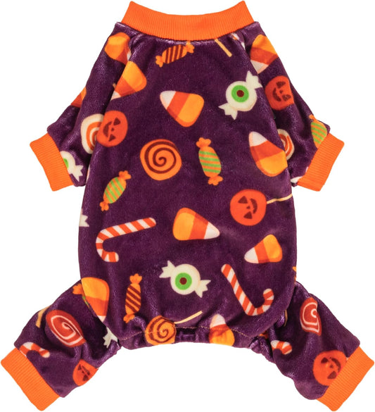 Fitwarm Halloween Candy Dog Pajamas, Funny Costumes for Small Dogs Boy Girl, Pet Outfit, Purple, Orange, Large