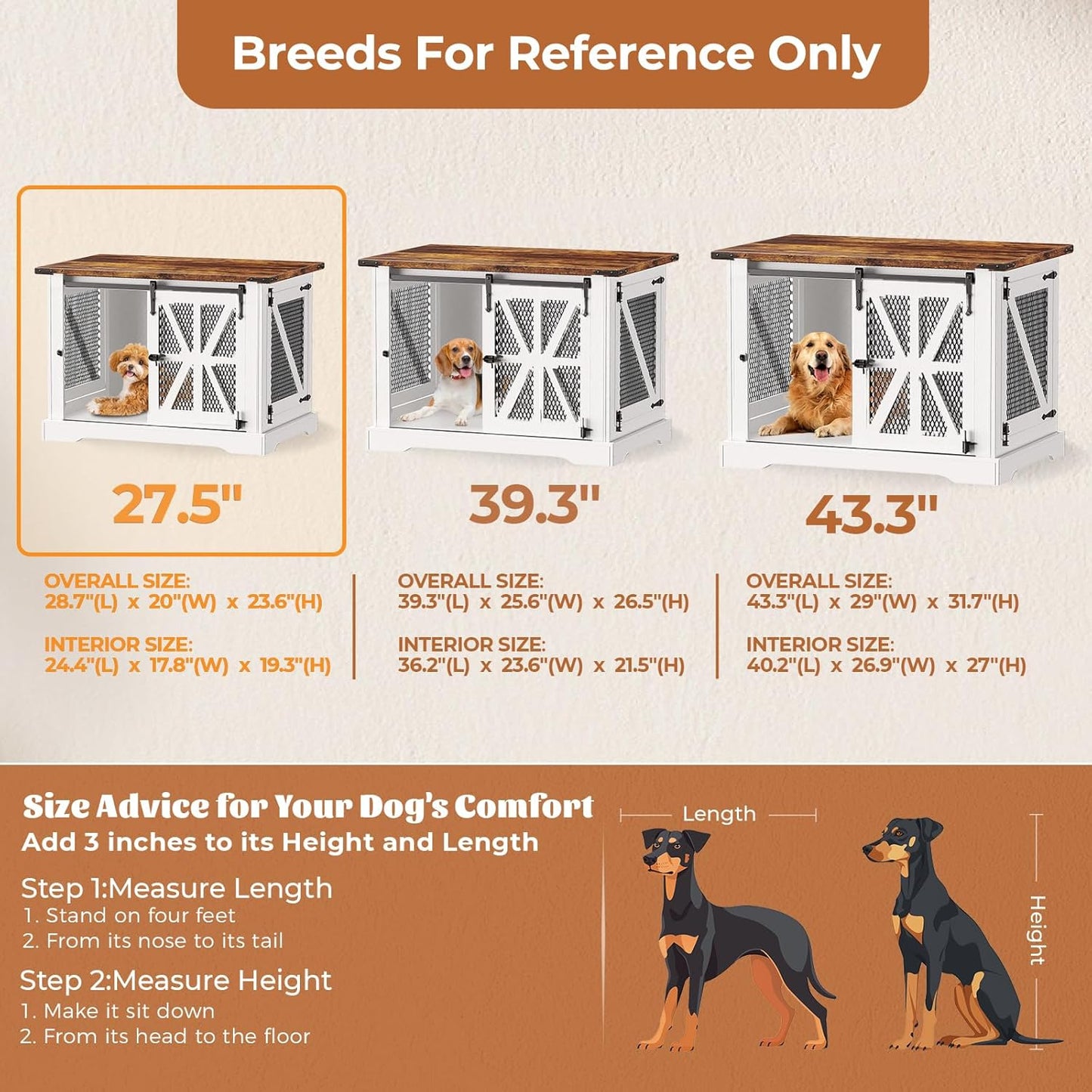 VOPEAK 27.5" Small Dog Crate Furniture, Chew Resistant Dog Crate for Puppy Dogs, Heavy Duty Small Dog Crate Dog Kennel Indoor with Double Doors, Wooden End Table for Bedroom Living Room, White