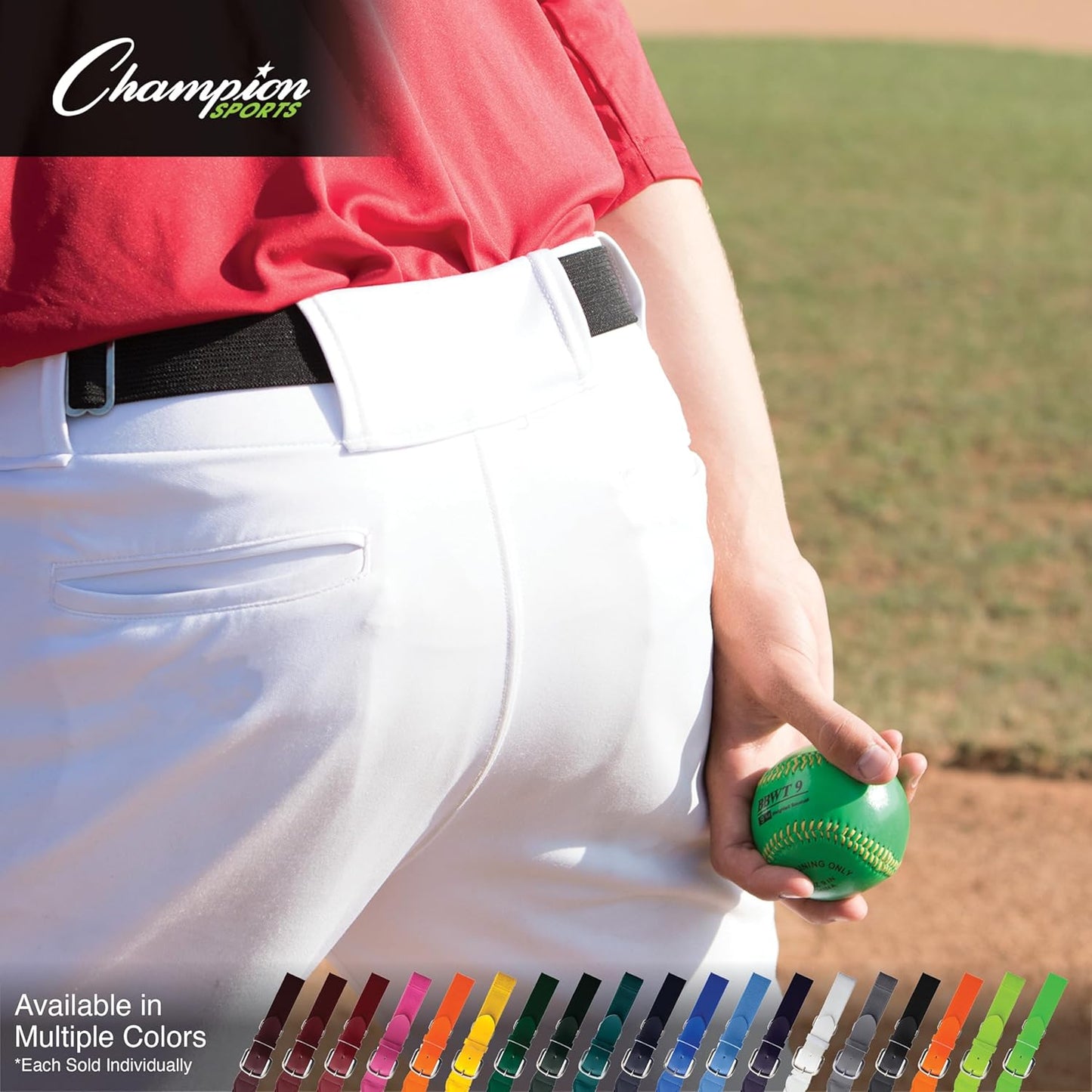 Champion Sports Baseball/Softball Uniform Belt, Comfort Stretch Fit Durable Syntex Tab - Youth & Adult Sizes, Multiple Colors