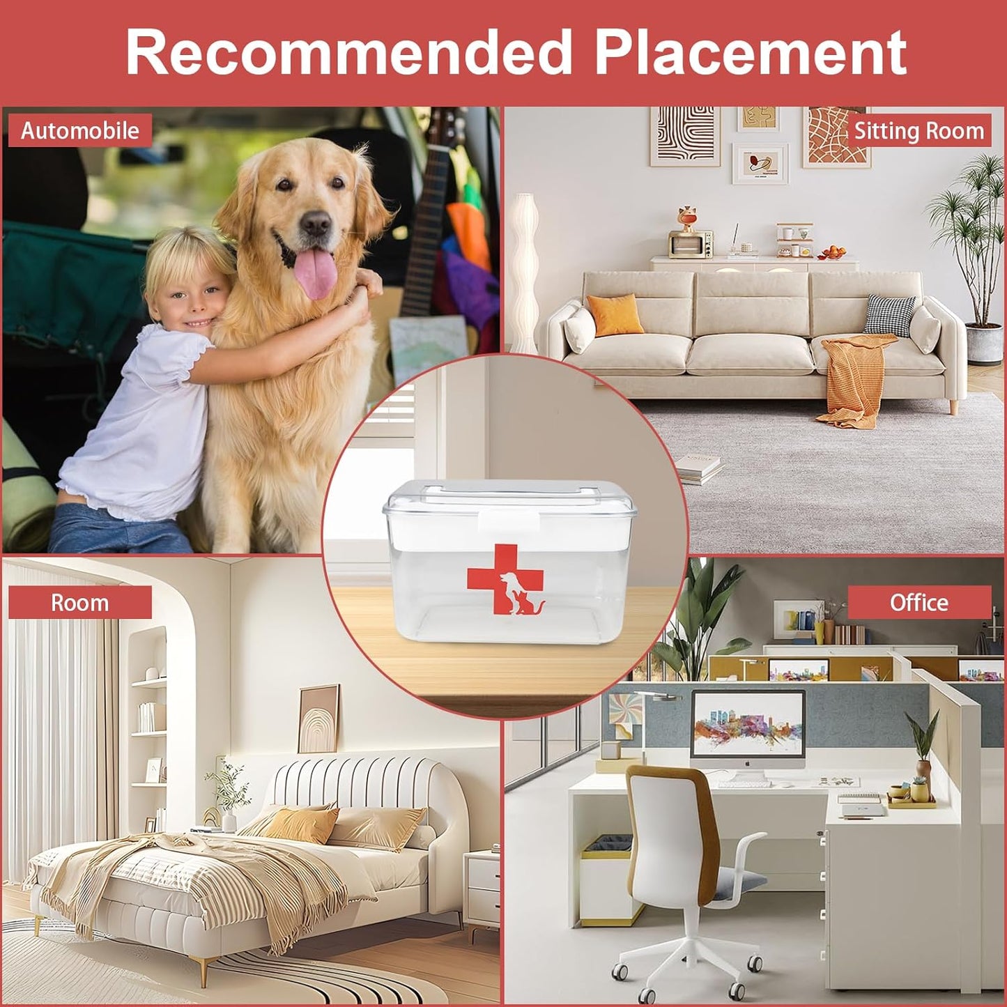 2 Layers Dog First Aid Kit box,Large First Aid Kit Bin,Medic Box for Dog Cat,Empty First Aid Box,Medicine Organizer with Built in Handle,Family or Dog Travel Camping Emergency Tool Set