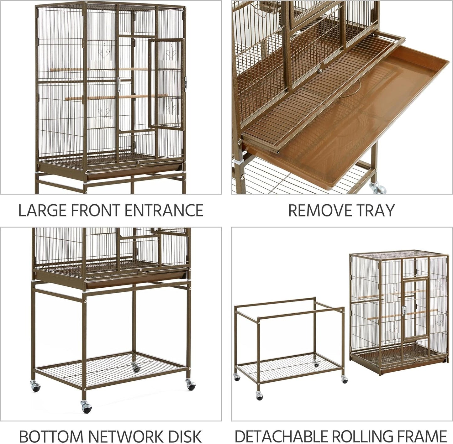 Yaheetech Wrought Iron Standing Large Parrot Parakeet Flight Bird Cage with Stand for Small Parrot Cockatiel Sun Parakeet Green Cheek Conure Lovebird Budgie Finch Canary, Palmer Green