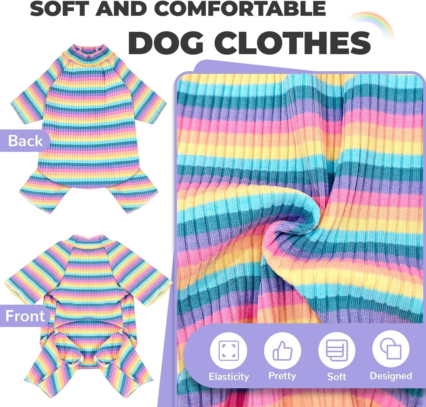 BAEJMJK Striped Dog Pajamas Stretchy Cute Four-Legged Boy Girl Dog Clothes with Sleeves Comfortable Dogs Jumpsuit Colorful Pet Puppy Outfits Apparel for Small Medium Dogs Cats(Pink,Pink,XX-Large)