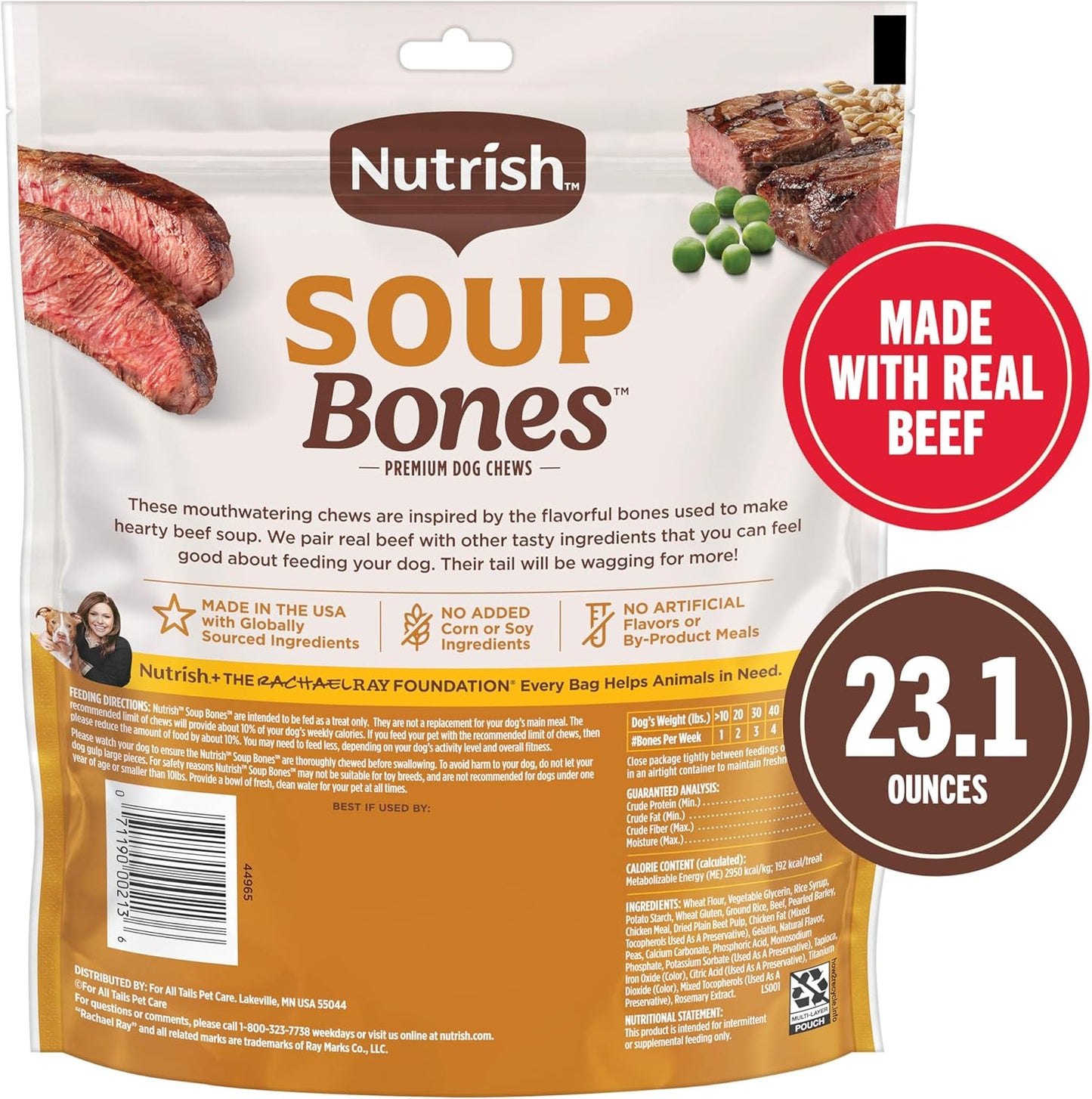 Nutrish Soup Bones Premium Dog Chews with Real Beef and Barley, 11 Chews, Packaging May Vary (Rachael Ray)