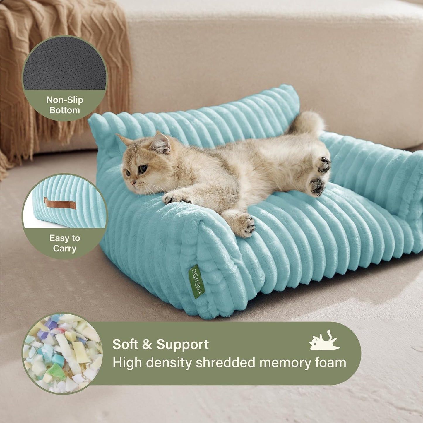 Cute Couch Bed for Pets, Supportive Cat Sofa for Indoor Cats, Medium Dog Sofa Bed for Medium Dogs, Light Blue, 30 inches