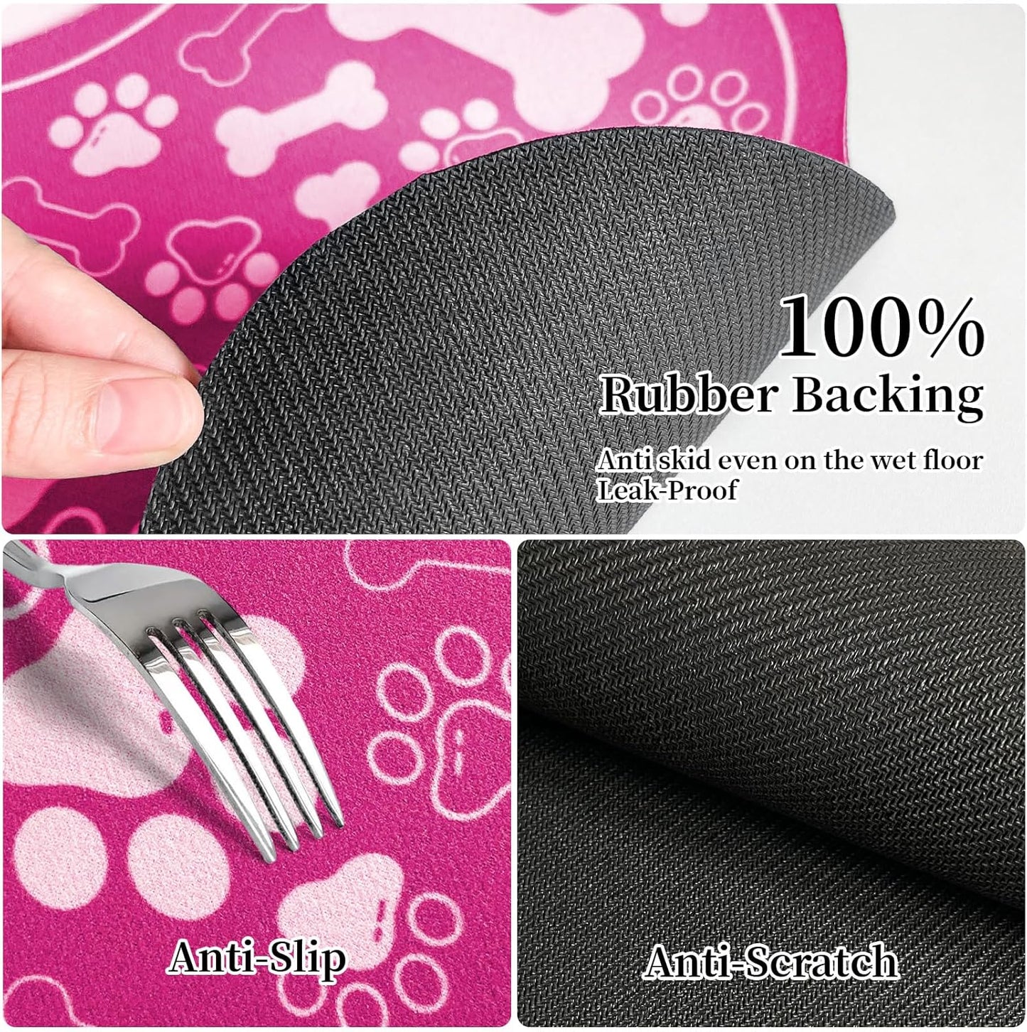 Dog & Cat Food Mat Bone Shaped Pet Feeding Mat Quick Absorb Water Bowl Placemat with Rubber Backing Indoor Floor Stain Resistant Pet Accessory Supplies (Pink, 17x29 Inches)