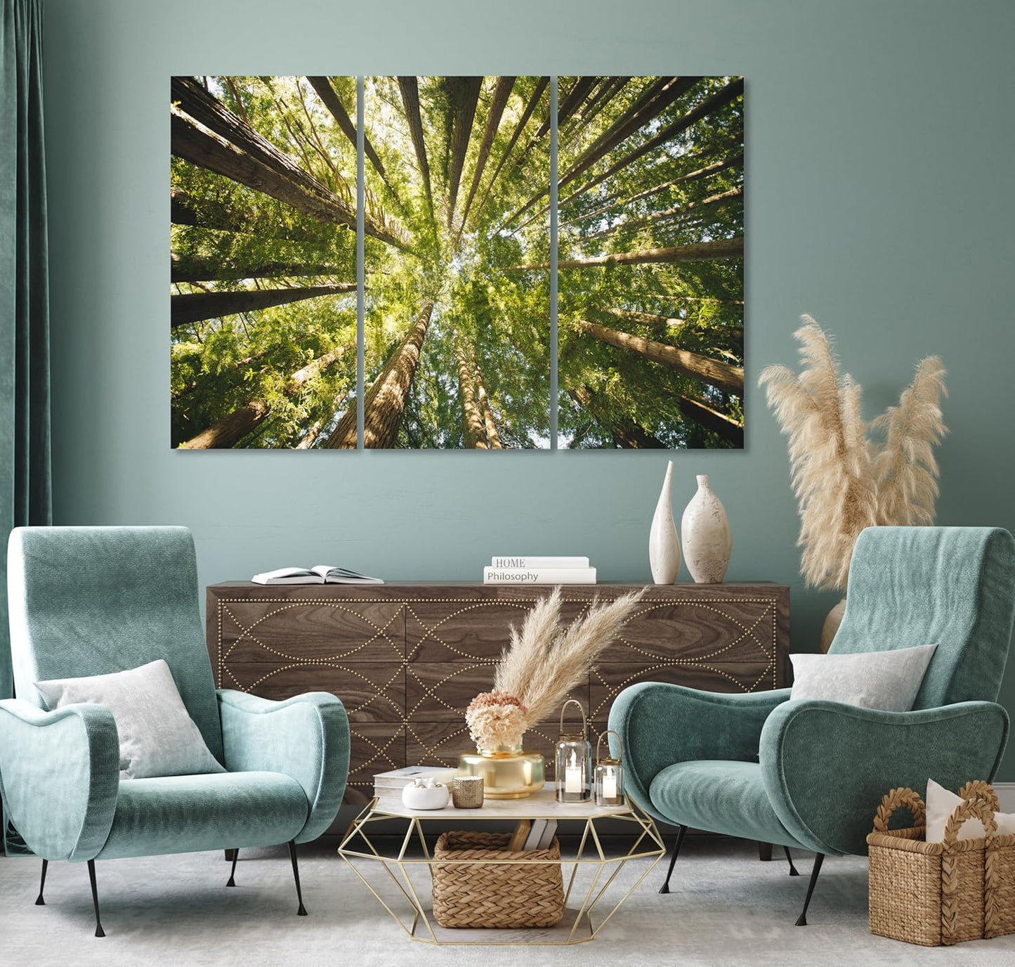 Nature Wall Art Prints - Ocean Forest Mountain Lake Canvas Landscapes - Small to Extra Large Living Room Bedroom Kitchen Bathroom Décor (Serenity in the Forest, 39L" x 59W" - 3 Panels)