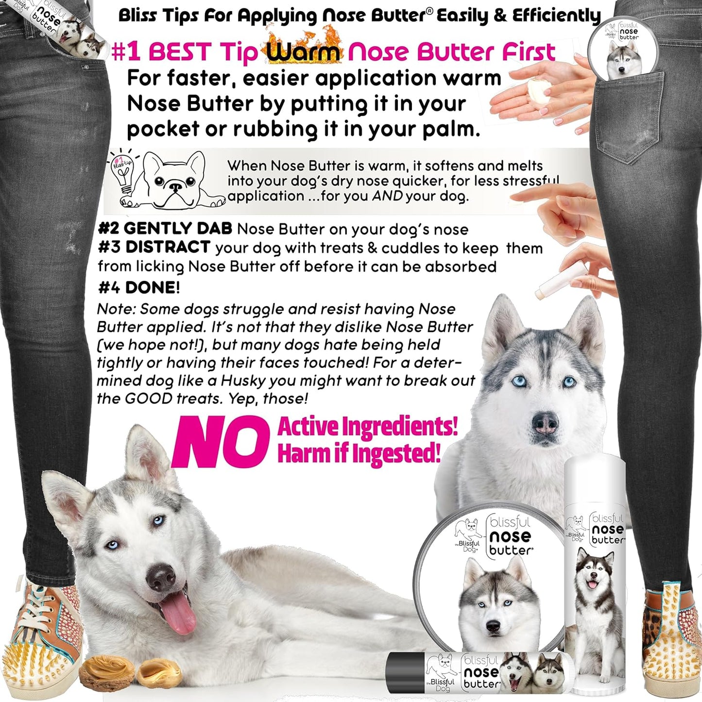 The Blissful Dog Husky Nose Butter for Dry, Cracked Skin, Lick-Safe Dog Nose Balm with Moisturizing Shea Butter, Almond, Olive, and Essential Oils, Pet Supplies, Uncented, 0.15 oz.