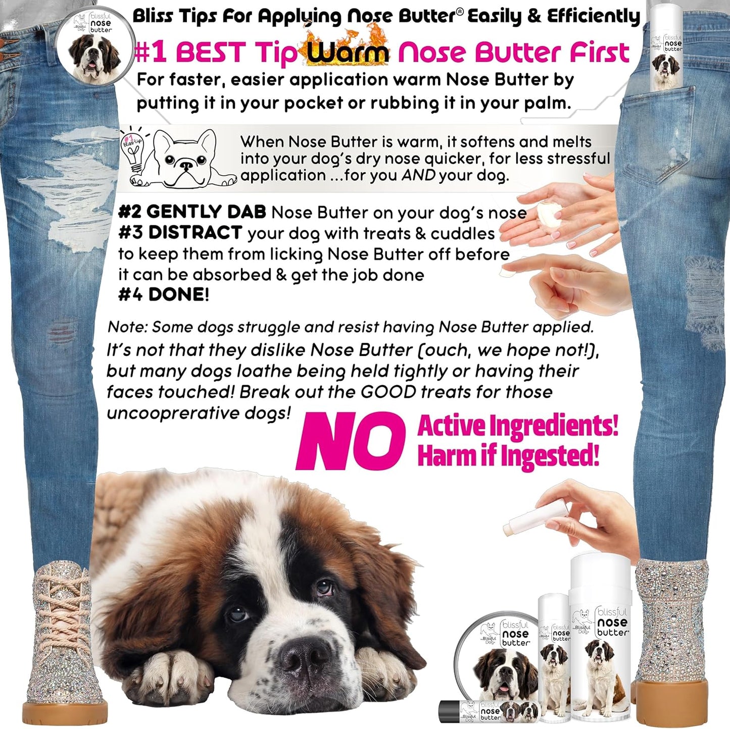 The Blissful Dog St. Bernard Nose Butter for Dry, Cracked Skin, Lick-Safe Dog Nose Balm with Moisturizing Shea Butter, Almond, Olive, and Essential Oils, Pet Supplies, Uncented, 8 oz.