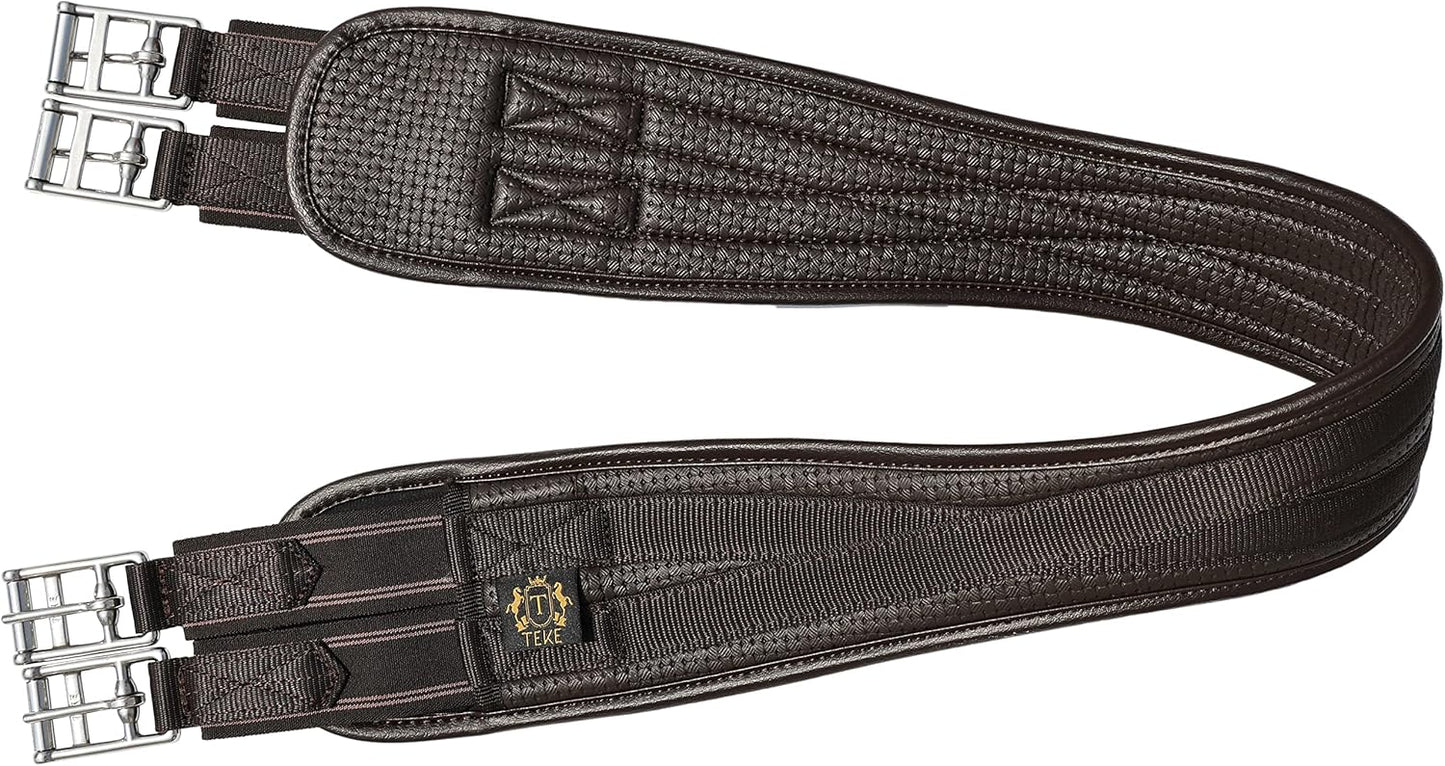 T TEKE Contoured Chafeless Girth for Horses, Airflow Waffle PVC Foam Construction with Double Side Heavy Duty Cotton Elastic and Stainless Steel Buckles (38"-56")