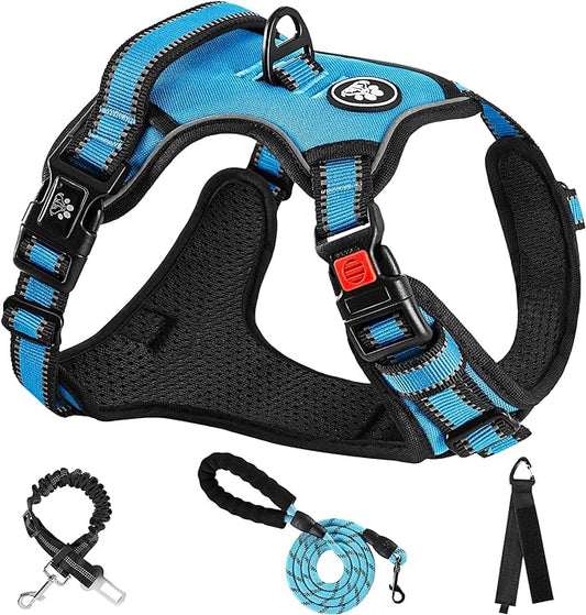 NESTROAD No Pull Dog Harness,Adjustable Oxford Dog Vest Harness with Leash,Reflective No-Choke Pet Harness with Easy Control Soft Handle for Small Medium Dogs(Medium,Blue)