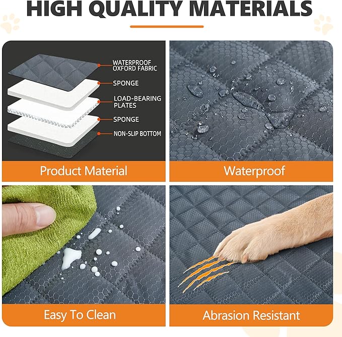 Back Seat Extender for Dog,Waterproof Hard Bottom Dog Car Seat Cover for Back Seat Protector,Foldable Camping Pet Hammock Bed,Easy Clean Travelling Accessories Car SUV Truck (Gray)