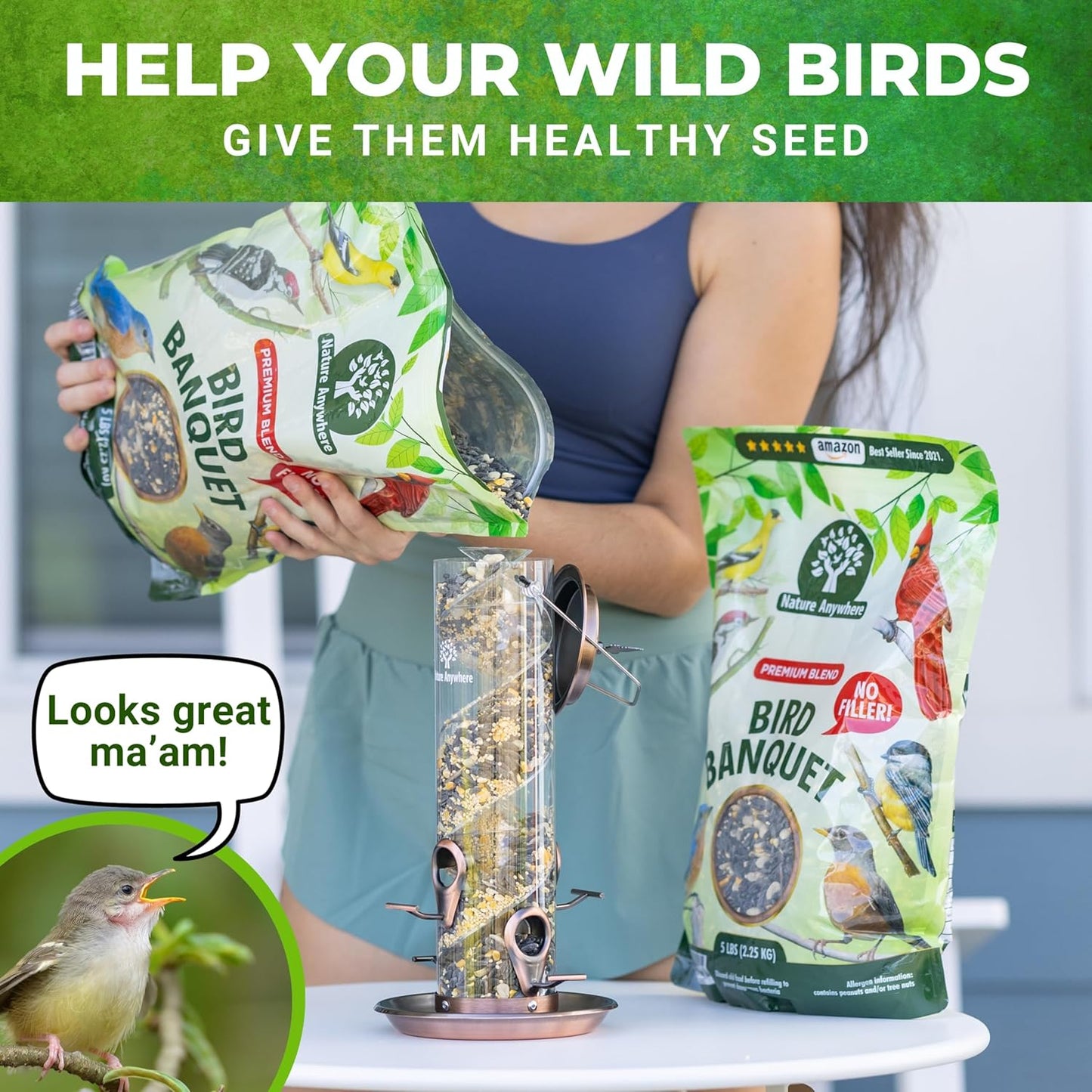 Nature Anywhere Wild Bird Seed for Outside Feeders - No Fillers - Made in USA - Outdoor Bird Food