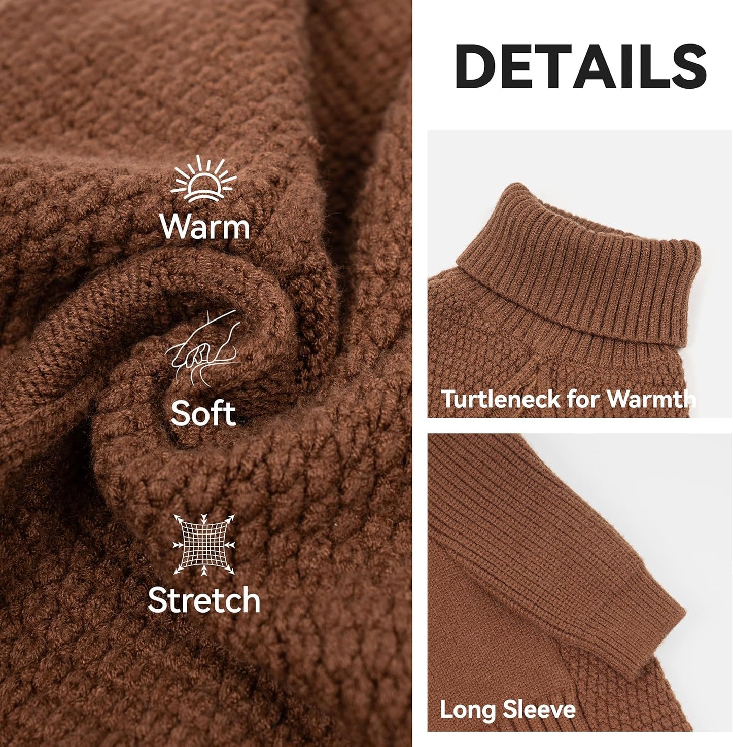 cyeollo Small Dog Sweater, Warm Turtleneck Sweaters for Small Dogs Boy, Knit Doggy Sweatshirt with Sleeves Fall Winter Pullover Cold Weather Dog Clothes for Indoor & Outdoor Wear, Brown S