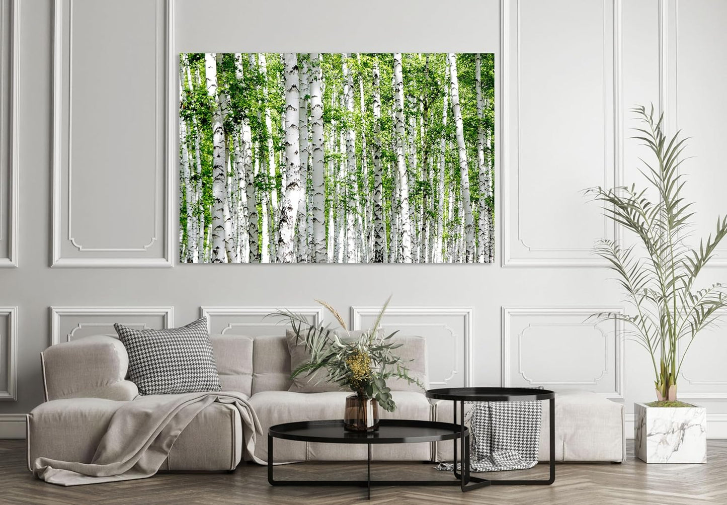 Nature Wall Art Prints - Ocean Forest Mountain Lake Canvas Landscapes - Small to Extra Large Living Room Bedroom Kitchen Bathroom Décor (Green Brich Trees, 28L" x 41W")