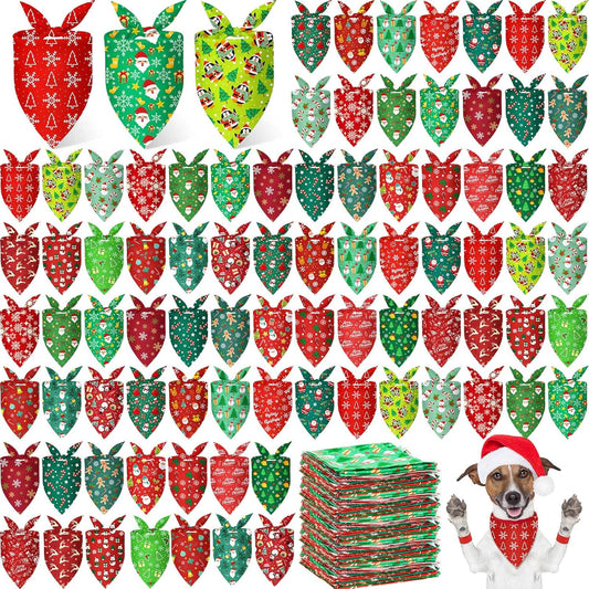 200 Pcs Christmas Dog Bandanas Bulk Xmas Bandanas for Dogs Red and Green Triangle Kerchief Bibs Scarf Set for Puppy Small Medium Large Pets Costume Photo Props Accessories Pet Shops, 25 Styles