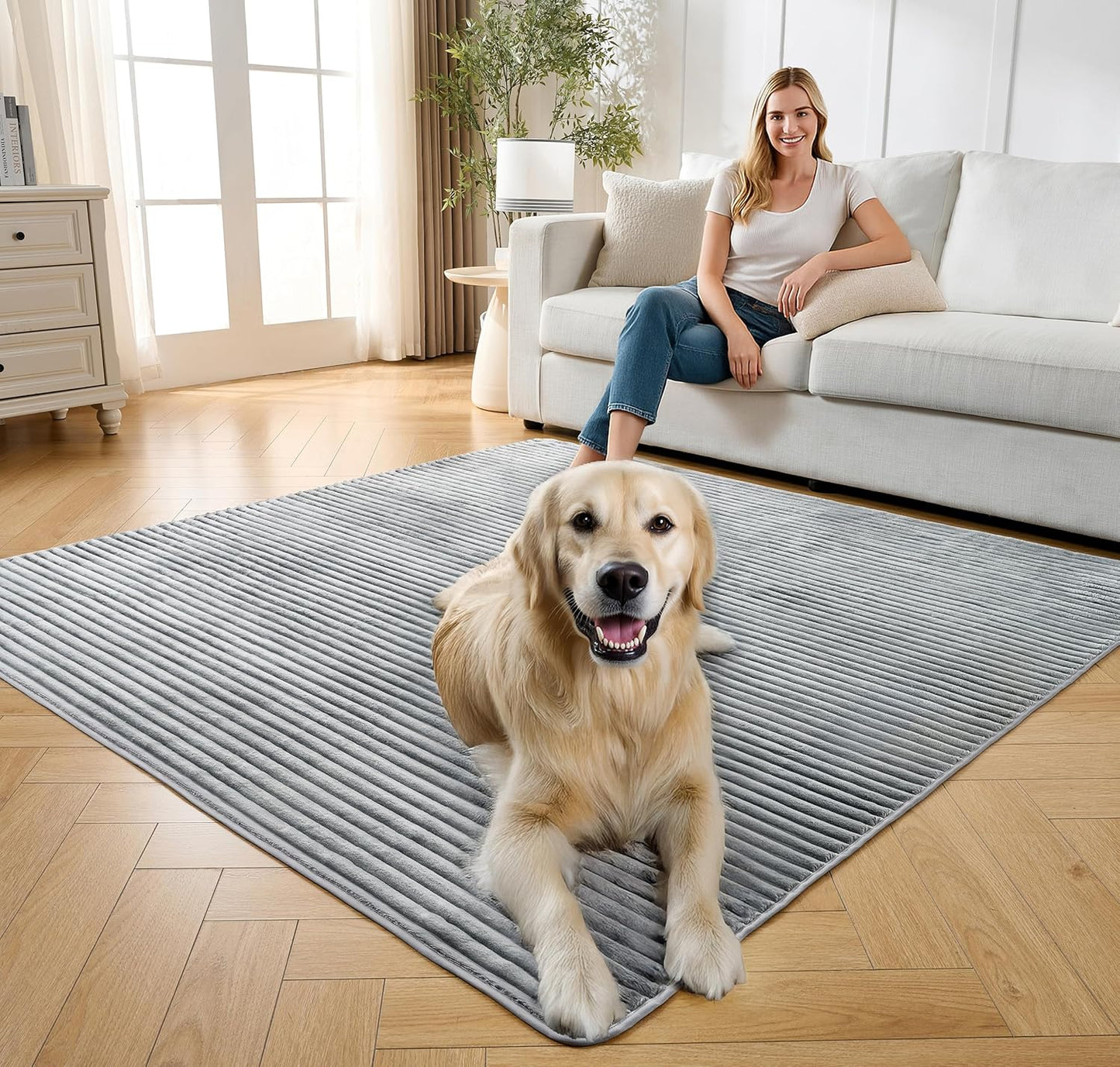 Flannel Washable Pee Pad for Dogs - 1 Pack Reusable Dog Pee Pads Extra Large, Fast Absorb Pet Playpen Mat with Non-Slip Back, Waterproof Puppy Training Pad. (Light Grey, 72" X 72")