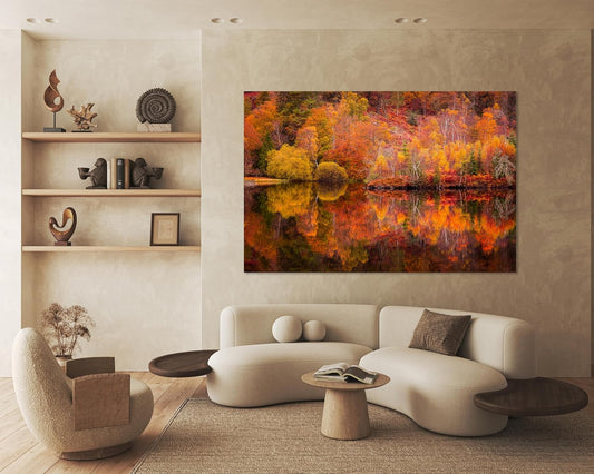 Nature Wall Art Prints - Ocean Forest Mountain Lake Canvas Landscapes - Small to Extra Large Living Room Bedroom Kitchen Bathroom Décor (Autumn Forest with Lake, 35L" x 53W")