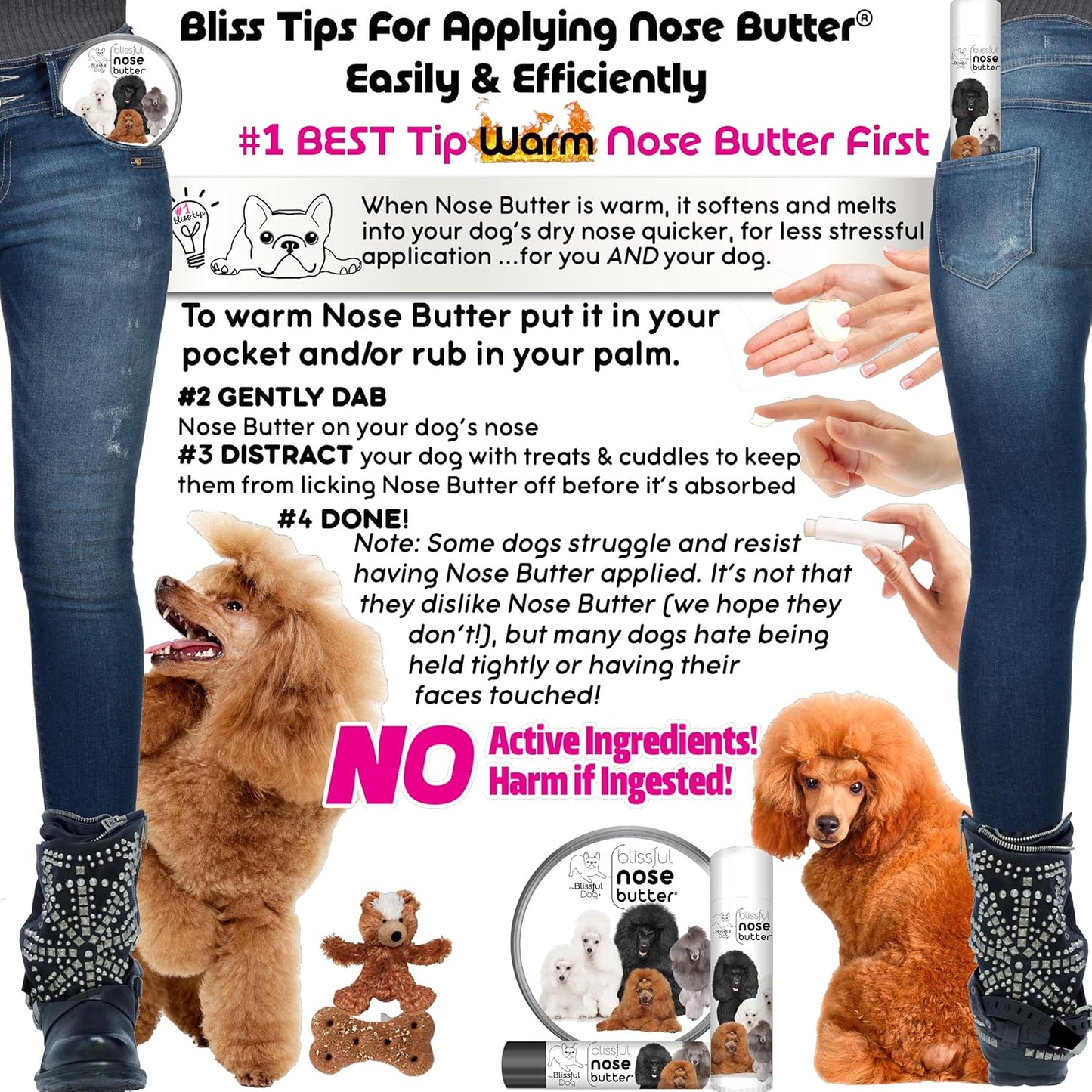 The Blissful Dog Poodle Nose Butter for Dry, Cracked Skin, Lick-Safe Dog Nose Balm with Moisturizing Shea Butter, Almond, Olive, and Essential Oils, Pet Supplies, Uncented, 2 oz.