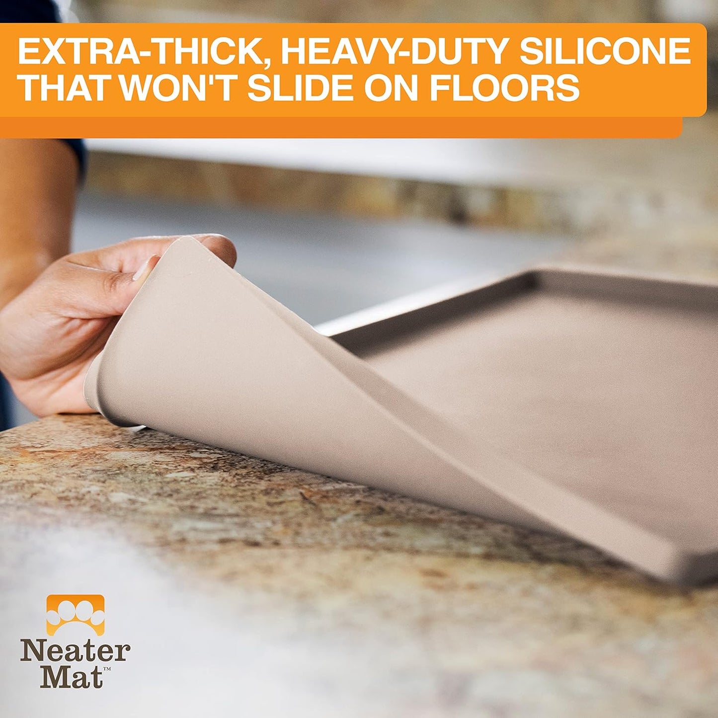 Neater Pet Brands Neater Mat Pet Mats for Food and Water, Cat & Dog Bowl Mat Waterproof Silicone, Feeding Tray, Dog Food Mats for Floors, Placemat w/Raised Edge for Under Bowls, 16” x 10”, Cappuccino