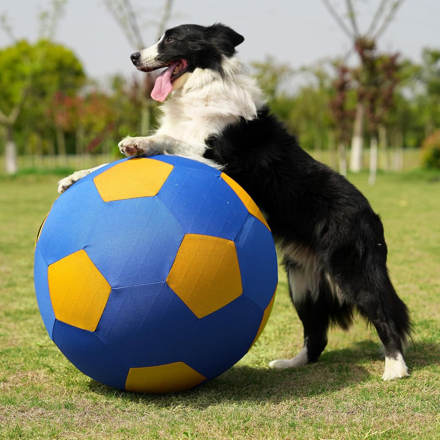 Herding Ball for Dogs Horse Ball & Cover 25" for Horses Large with Hand Pump for Play, Blue and Yellow