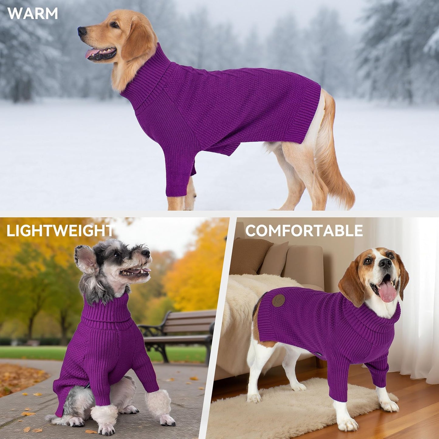 cyeollo 4XL Dog Sweater,Pullover Turtleneck for Large Dogs Classic Knitwear Fall Winter Cold Weather Dog Clothes Warm Pet Apparel Large Big Dogs Sweaters Male, Purple XXXXL