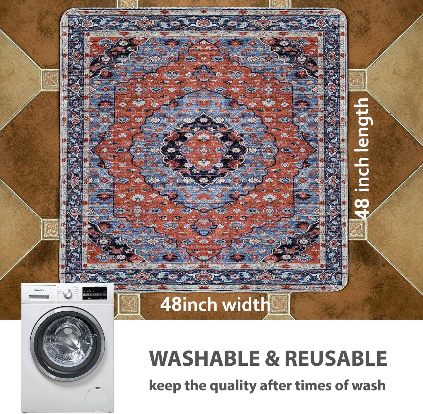 nunubaby Washable Pee Pads for Dogs, Stylish, Non-Slip and Leak-Proof Pee Pads. Reusable Potty Pads for Dogs for Crates and Floors.(Red/Floral, 48" x48")