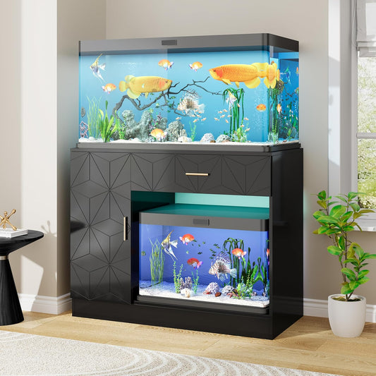 Heavy-Duty 40 Gallon Aquarium Stand, Modern Dual Tank Cabinet with Hidden Cord Organizer & 550lbs Capacity, 30-50 Gallon Fish Tank Stand, Waterproof and Adjustable Shelf, Black