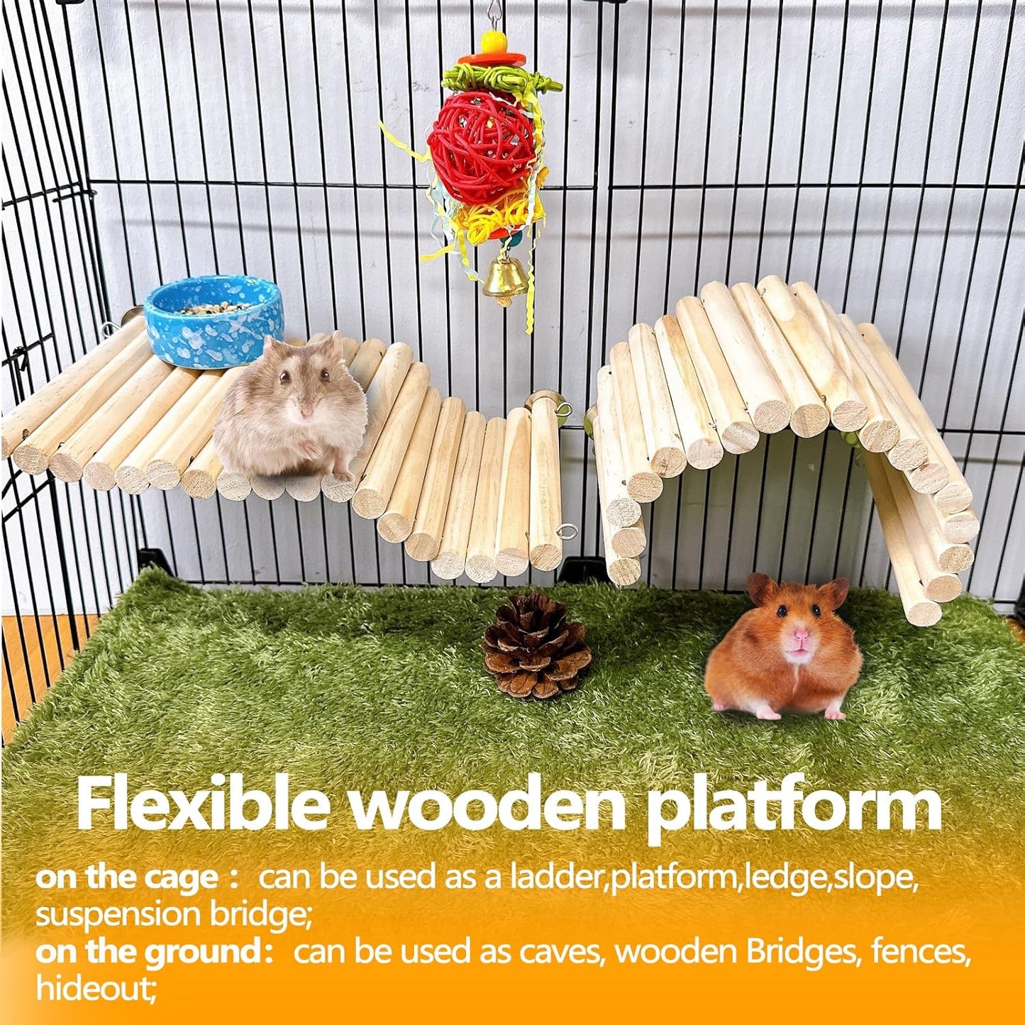 2Pcs Chinchilla Wood Ledge Hamster Wooden Flexible Platform Perch Climbing Toys Cage Accessories for Rat Mouse Sugar Glider Small Animal