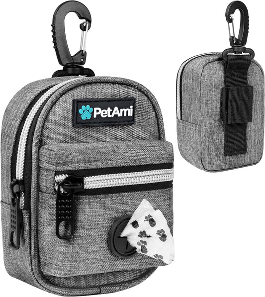 PetAmi Dog Poop Bag Holder for Leash, Dog Pet Waste Bag Dispenser For Poop With Clip, Doggy Puppy Walking Accessories Travel Camping, Dog Treat Pouch Supplies Must Have With Dog Bag Roll, Light Gray