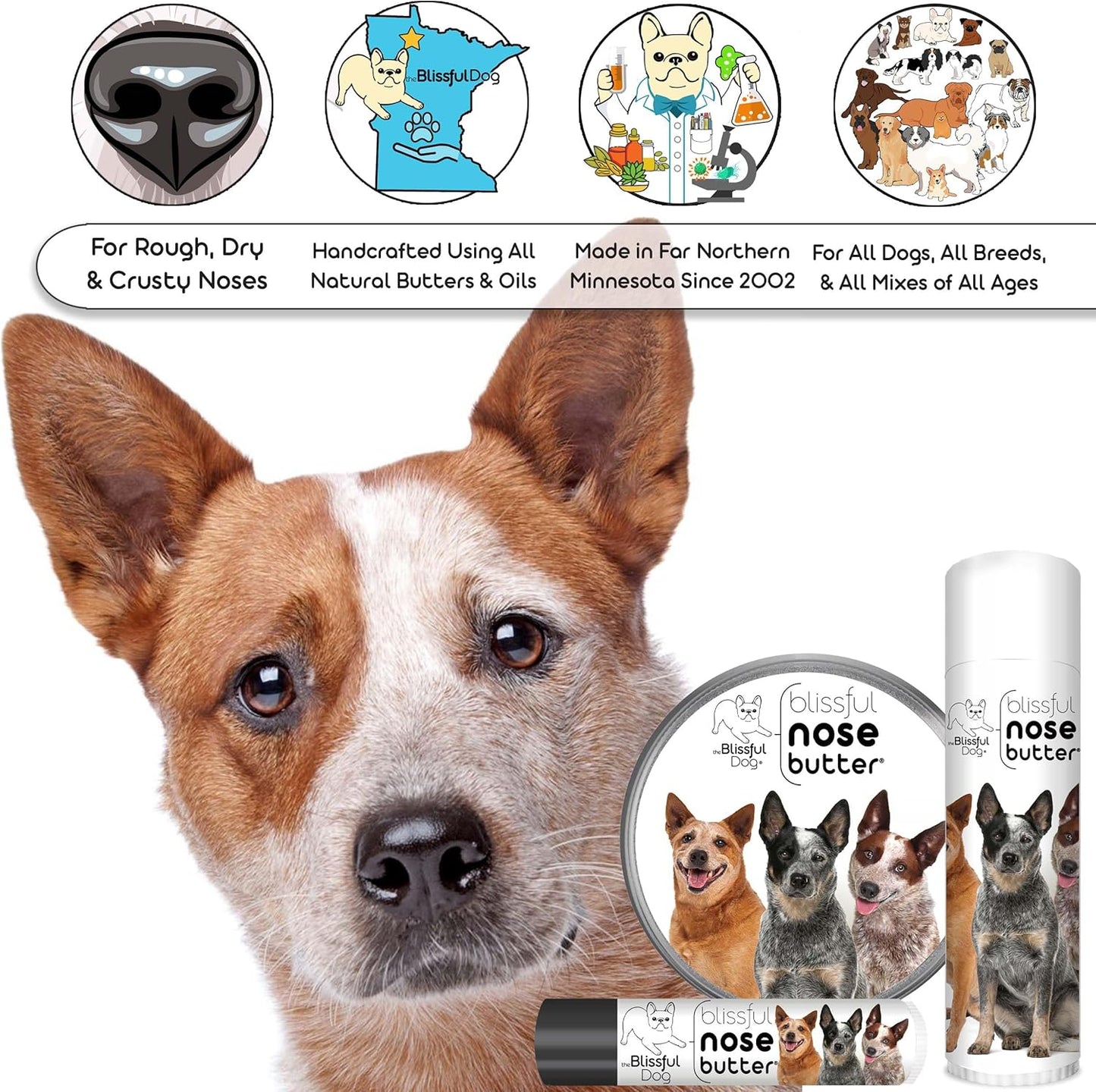 The Blissful Dog Australian Cattle Nose Butter, Versatile Dog Nose Balm for Dry Nose, Handcrafted Nose Moisturizer, Easy-to-Apply Dog Essentials, Unscented, 1 oz.