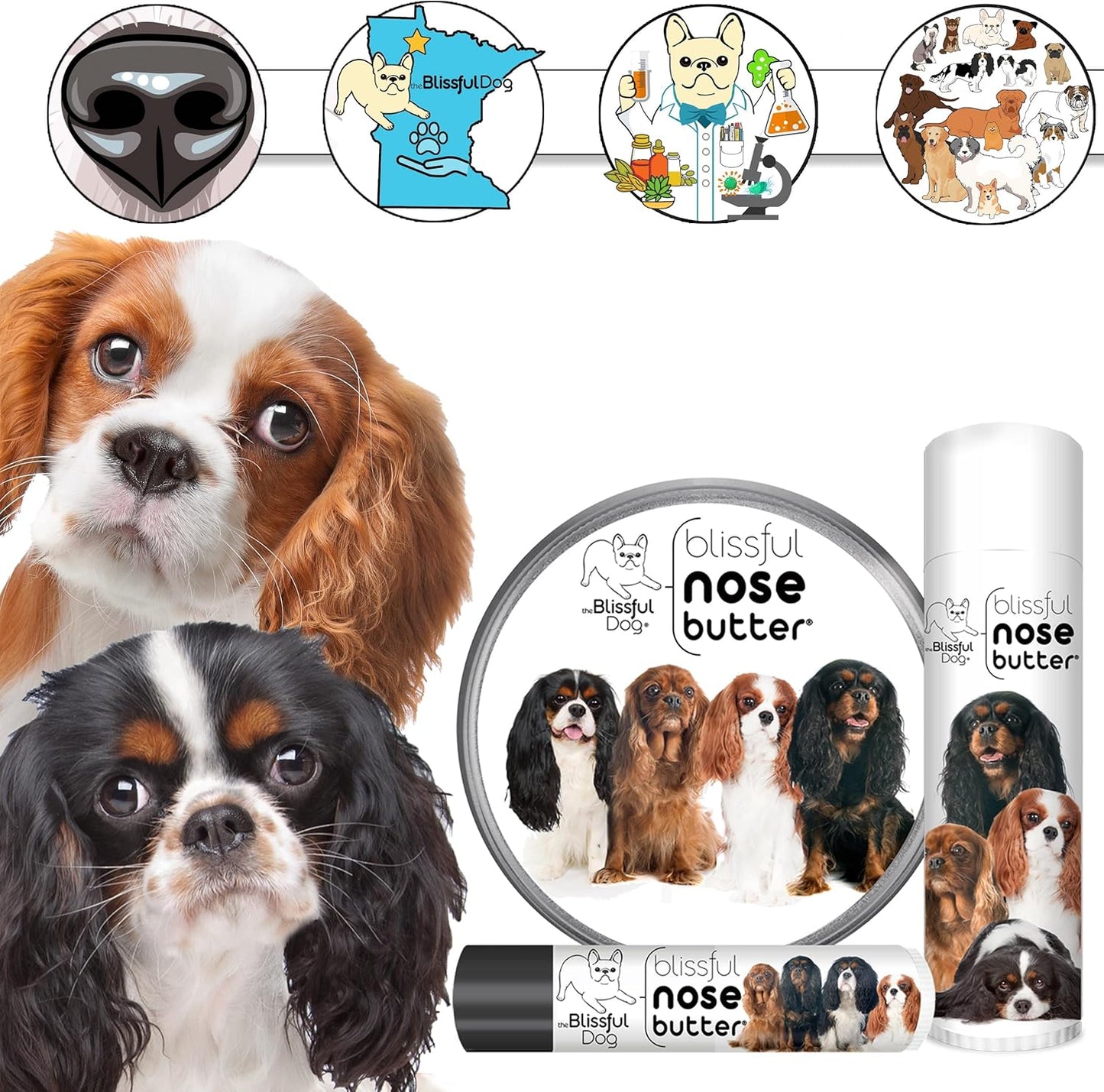 The Blissful Dog Cavalier King Charles Spaniel Nose Butter, Versatile Dog Nose Balm for Dry Nose, Handcrafted Nose Moisturizer, Easy-to-Apply Dog Essentials, Unscented, 2 oz.