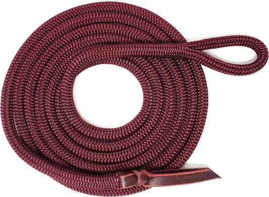 Double Braid Lead Rope with Eye Splice Loop, 12-14FT Lengths (Burgundy, 12 ft.)