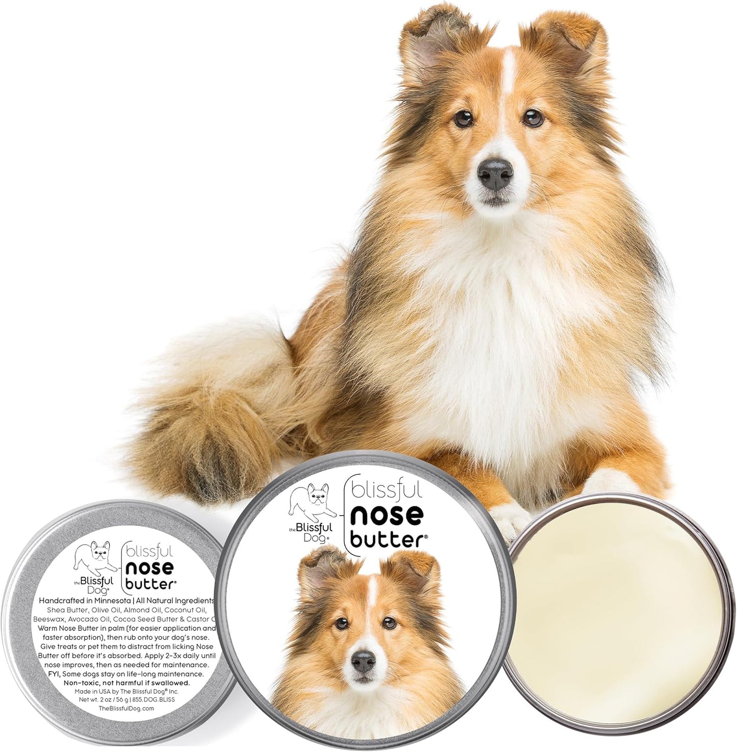 The Blissful Dog Shetland Sheepdog Nose Butter for Dry, Cracked Skin, Lick-Safe Dog Nose Balm with Moisturizing Shea Butter, Almond, Olive, and Essential Oils, Pet Supplies, Uncented, 8 oz.