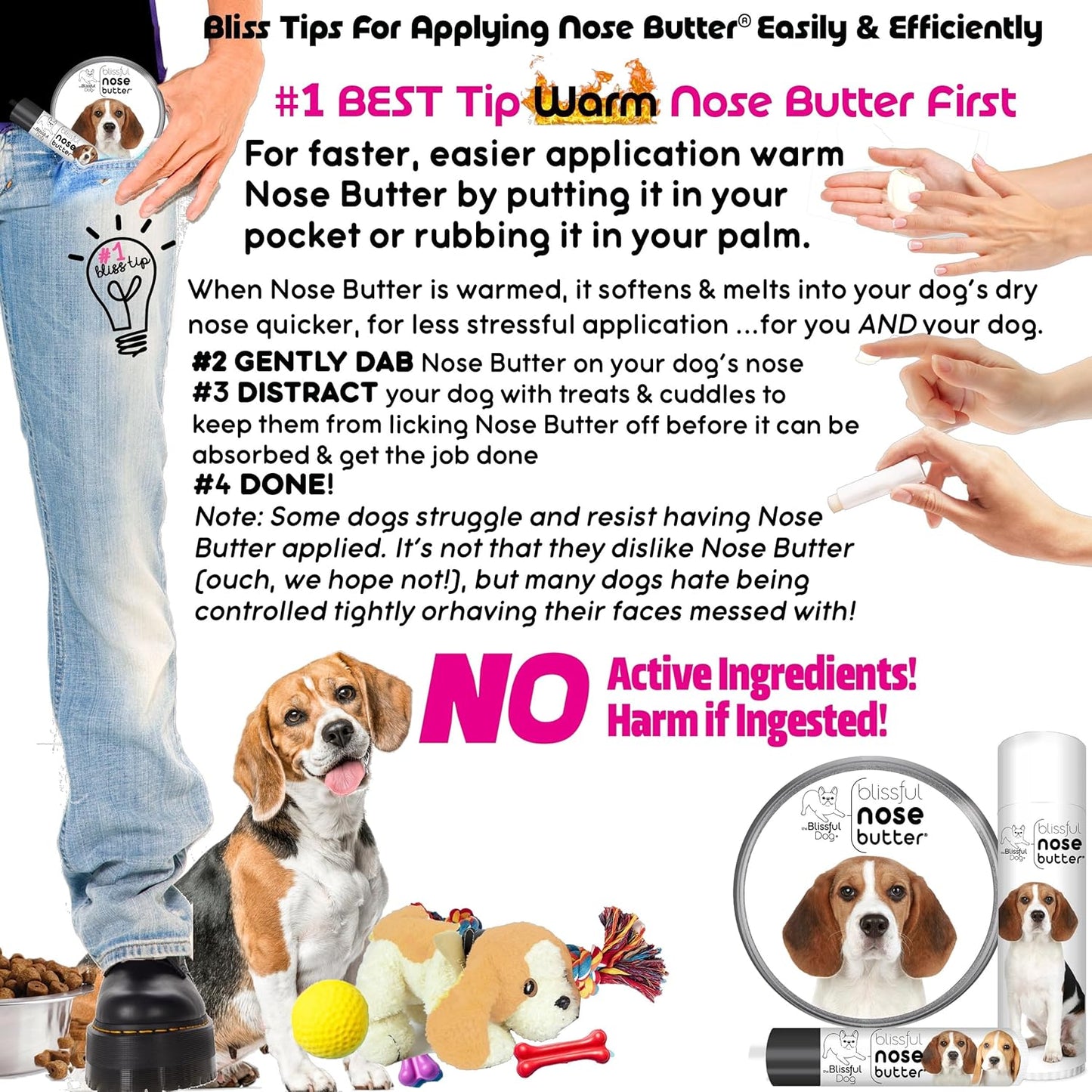 The Blissful Dog Beagle Nose Butter for Dry, Cracked Skin, Lick-Safe Dog Nose Balm with Moisturizing Shea Butter, Almond, Olive, and Essential Oils, Pet Supplies, Uncented, 8 oz.