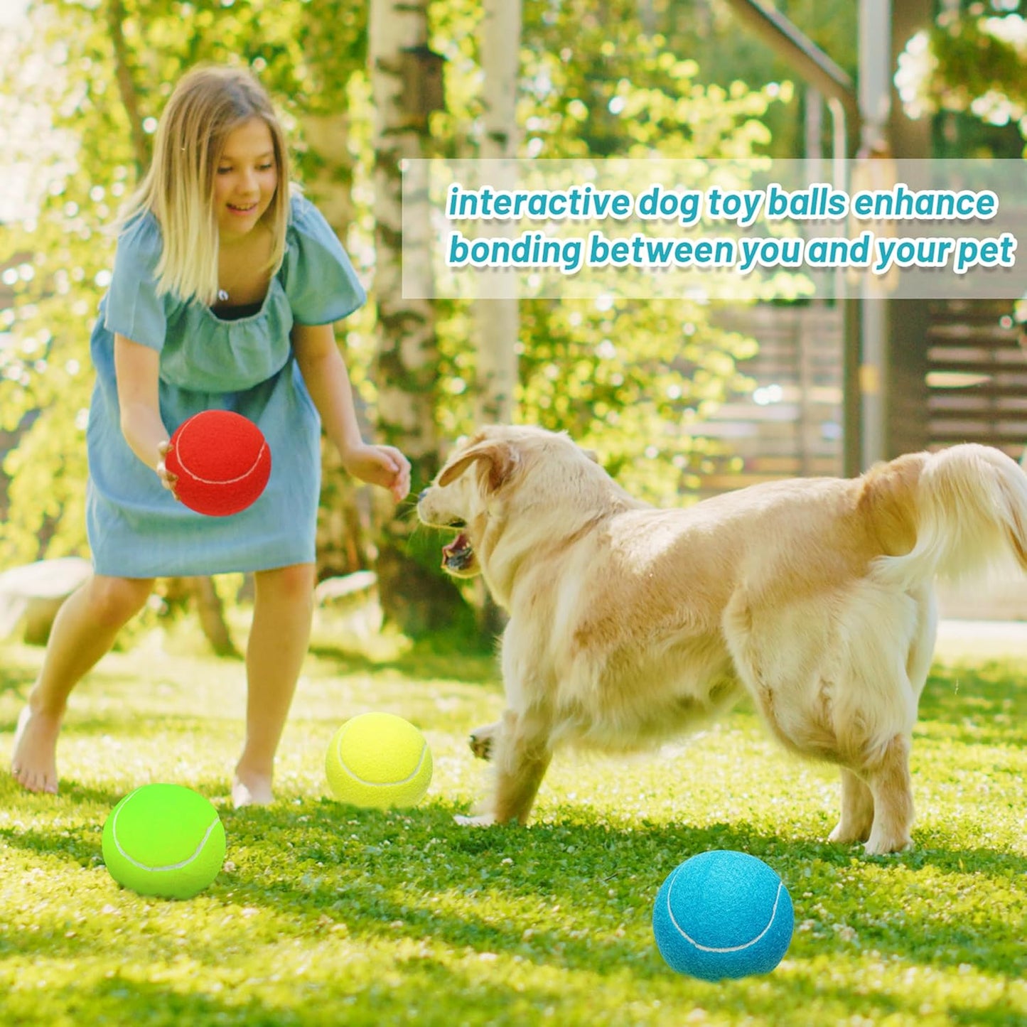 Large Dog Tennis Balls, 4 inch Interactive Big Dog Toy Ball for Small Medium Large Dogs, 4-Pack Dog Toys for Outdoor/Indoor Sports, Fetch, Training & Play