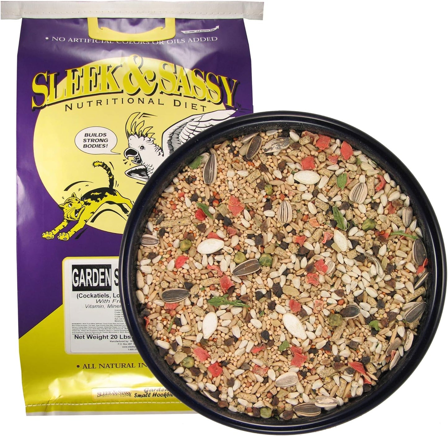 SLEEK & SASSY Garden Small Hookbill Bird Food for Cockatiels, Lovebirds, Quaker Parrots & Small Conures (20 lbs.)