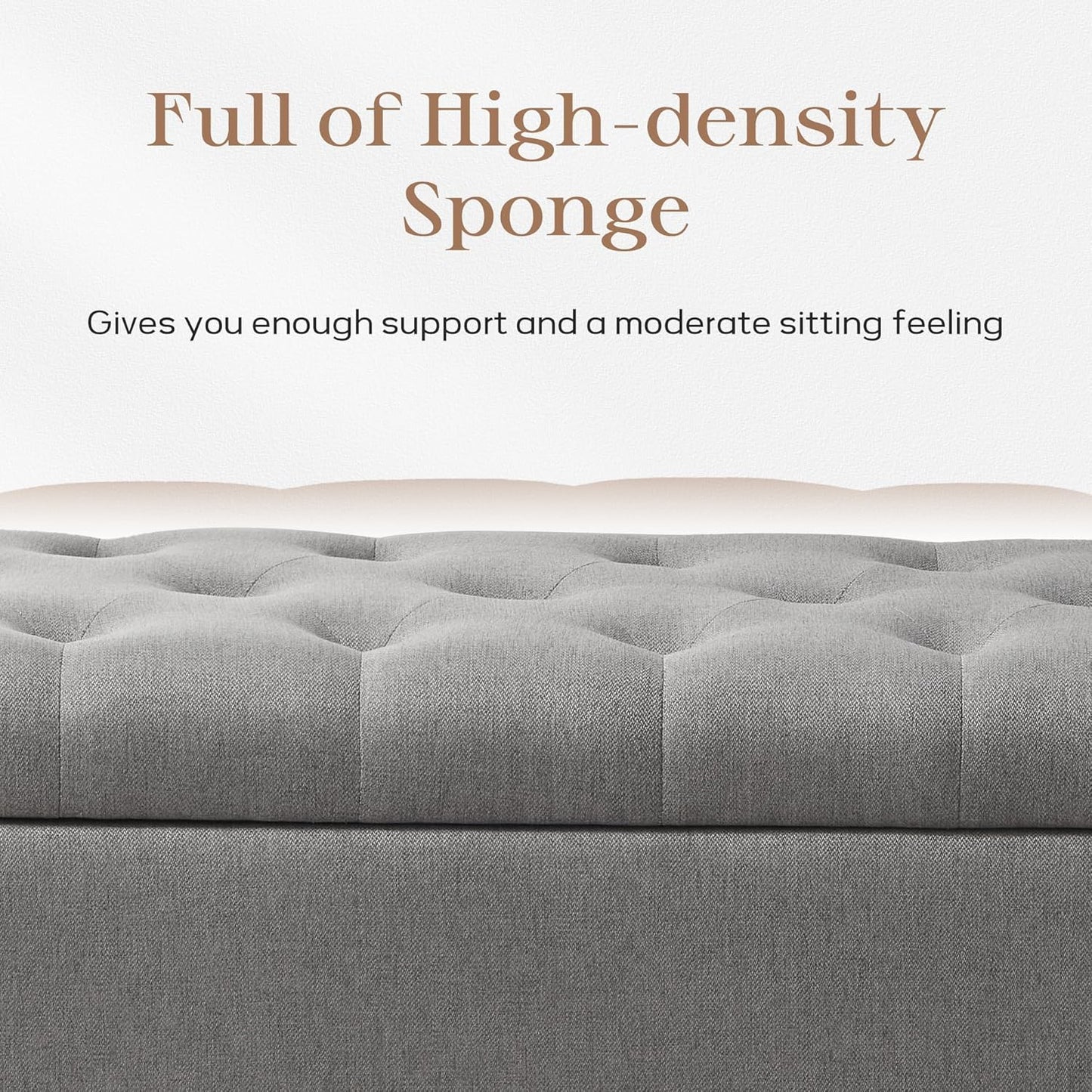 Ottoman with Storage, 48.8" Fabric Storage Ottoman Bench with Hinge, Bedroom Bench, Upholstered Benches with Seating for Living Room, Entryway (Grey)