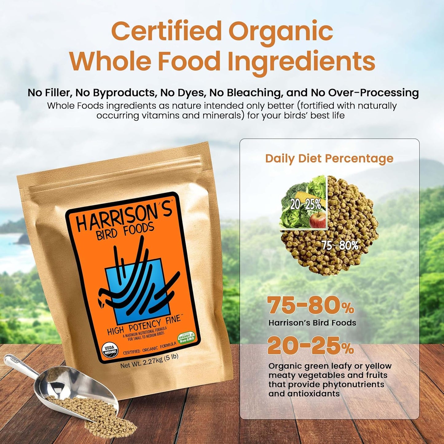 Harrison's Bird Foods High Potency Maximum Nutritional Formula for Small to Medium Birds, Certified Organic Non-GMO Pet Bird Food, Vet-Developed, Suitable for All Life Stages, 2.27 kg/ 5 lb
