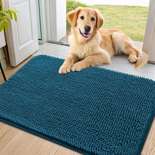 Smiry Dog Door Mat for Muddy Paws 36x24, Absorbs Moisture and Dirt Doormat, Non-Slip Washable Quick Dry Chenille Front Door Mat Indoor Entrance, Entryway Carpet for Inside Floor, Atlantic Blue
