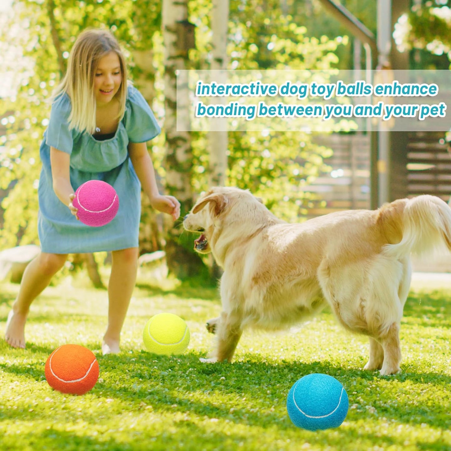 Large Dog Tennis Balls 4-Pack, 4 inch Interactive Big Dog Toy Ball for Small Medium Large Dogs, Dog Toys for Outdoor/Indoor Sports, Fetch, Training & Play