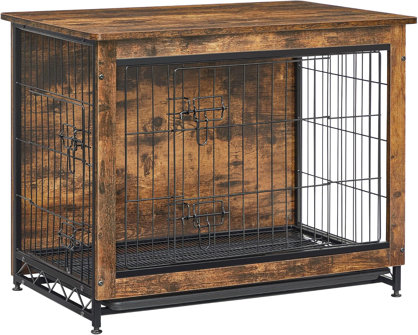 Feandrea Dog Crate Furniture, 32.5" Side End Table, Modern Kennel for Dogs Indoor up to 45 lb, Heavy-Duty Dog Cage with Multi-Purpose Removable Tray, Double-Door Dog House, Rustic Brown UPFC002X01